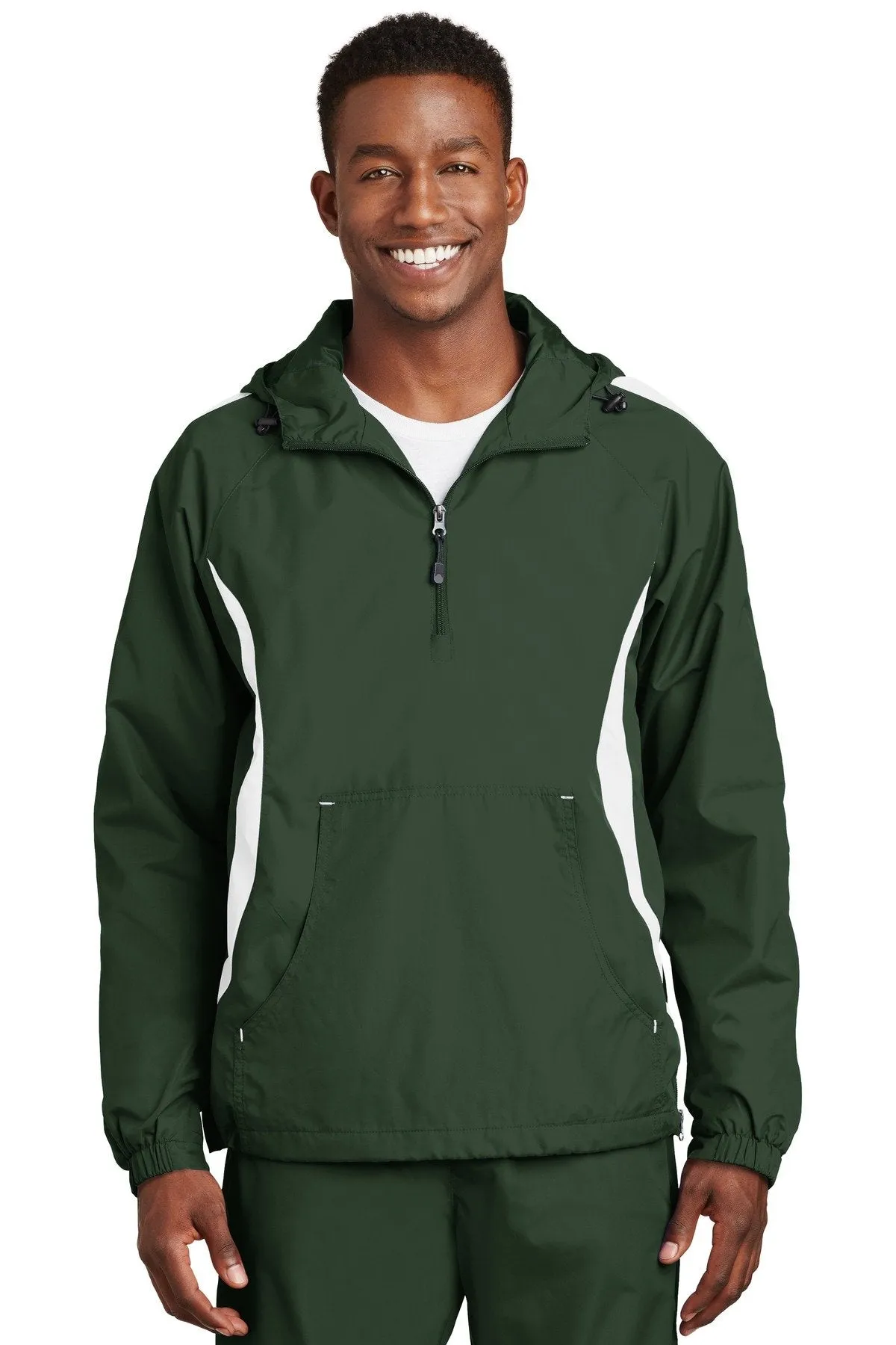 Sport-Tek Colorblock Raglan Anorak JST63 Forest Green/White