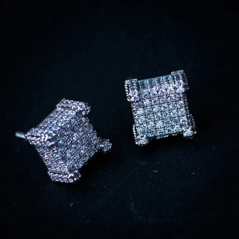 Square Studded Diamond Earrings in Yellow/White Gold