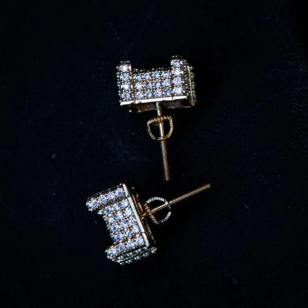 Square Studded Diamond Earrings in Yellow/White Gold