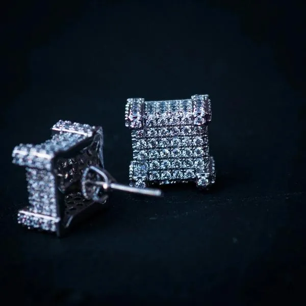 Square Studded Diamond Earrings in Yellow/White Gold