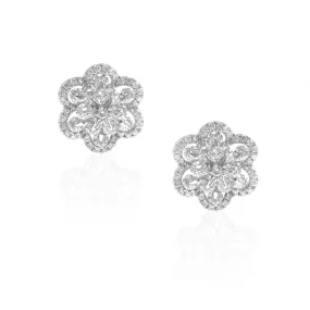 Star Shield Diamond Stud Earrings in 18K White Gold