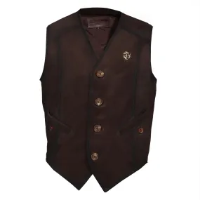 Straight Stitched Dark Brown Vests with Button Closure in Suede Leather