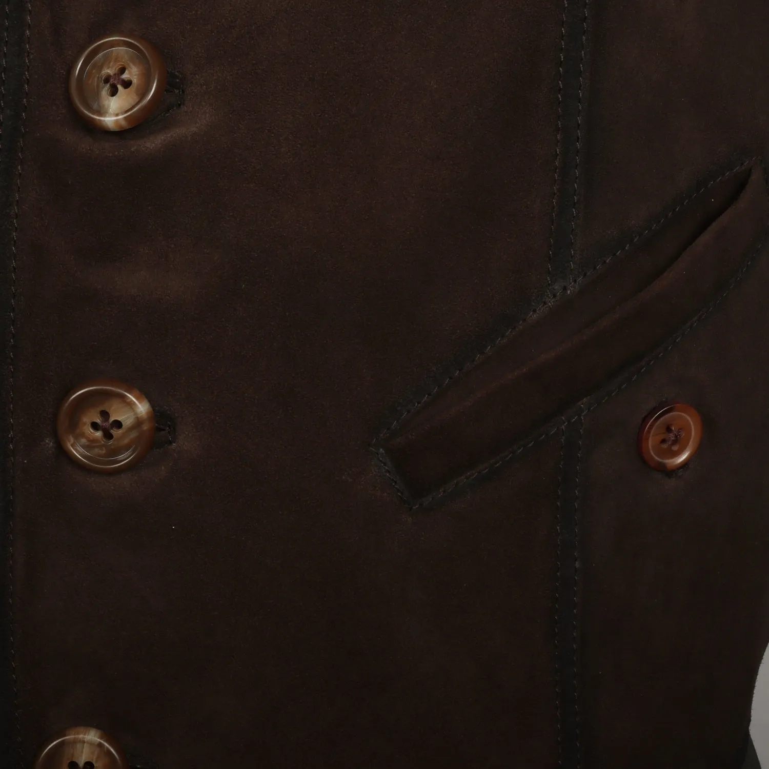 Straight Stitched Dark Brown Vests with Button Closure in Suede Leather