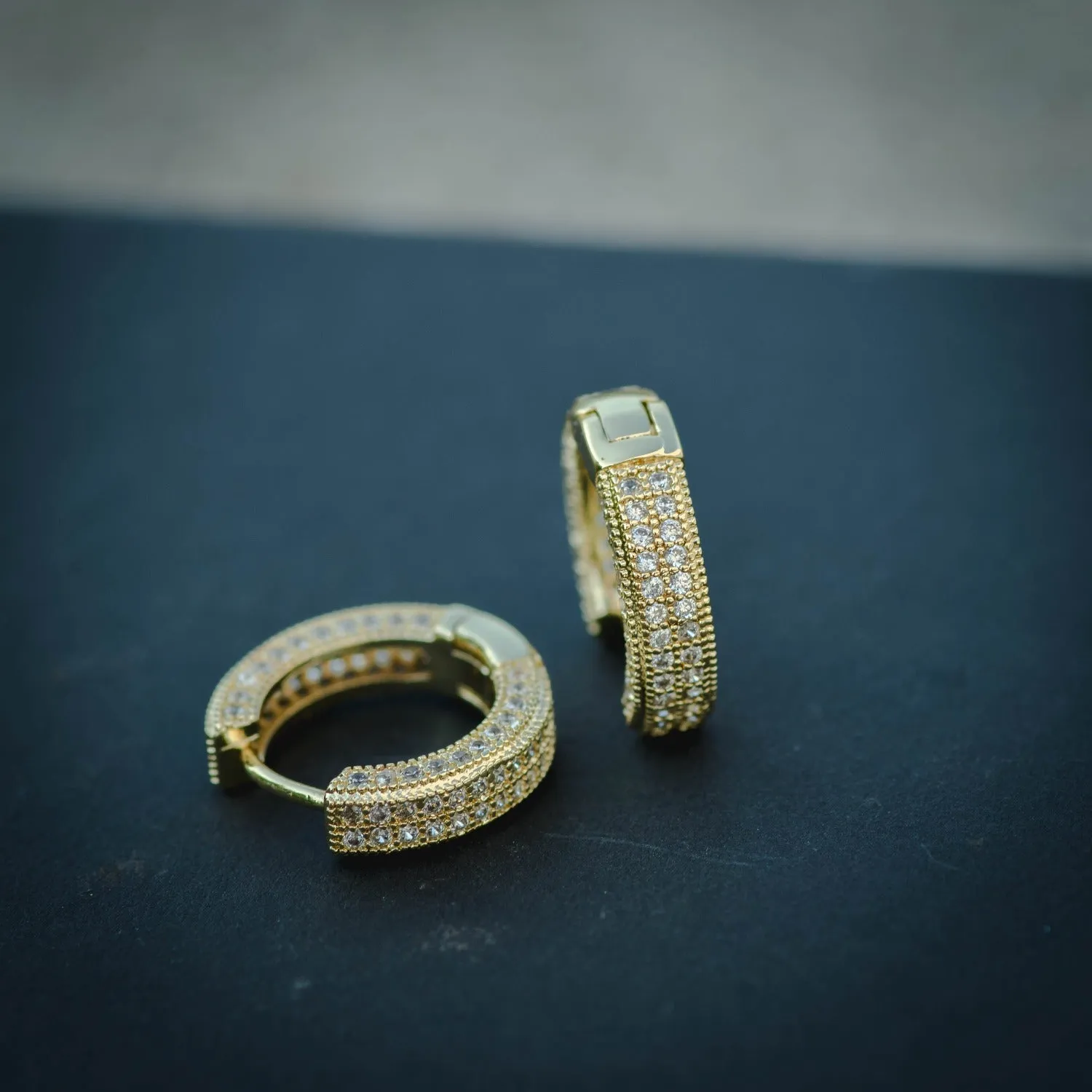 Studded Hoop Diamond Earrings in Yellow/White Gold