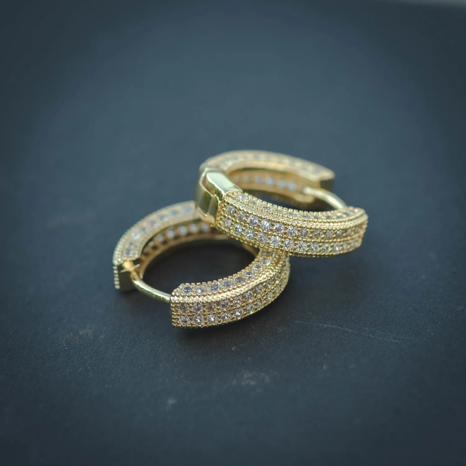 Studded Hoop Diamond Earrings in Yellow/White Gold