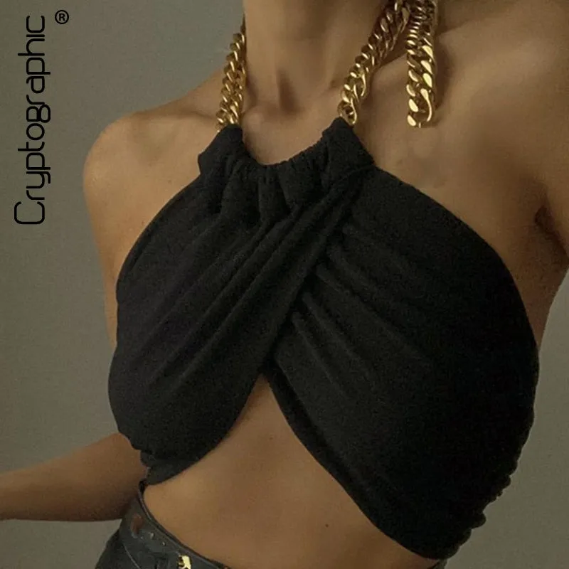 Summer Fashion Chic Halter Chain Crop Tops for Women