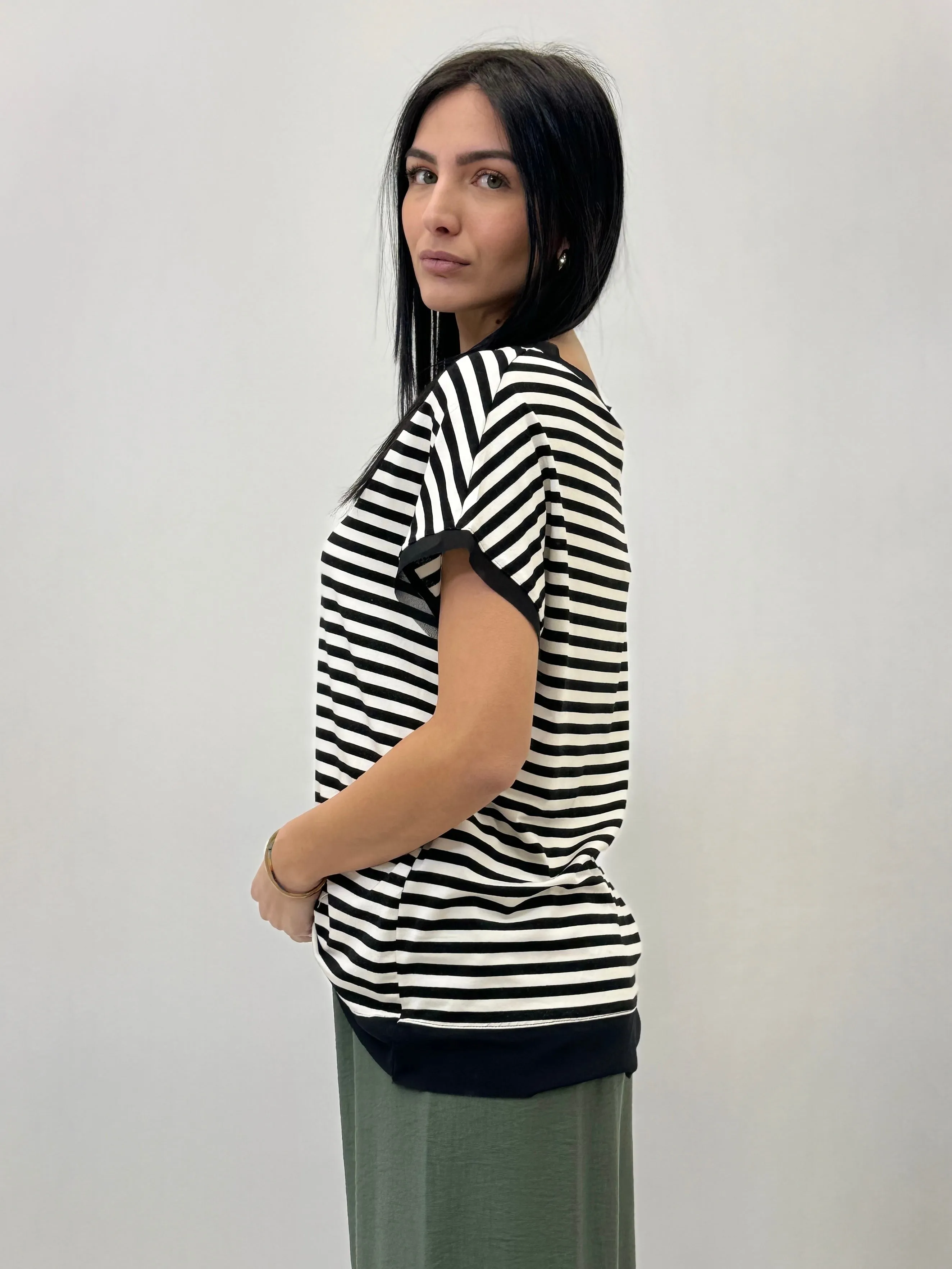 T-shirt taglia comoda in lurex a righe