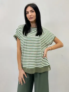 T-shirt taglia comoda in lurex a righe