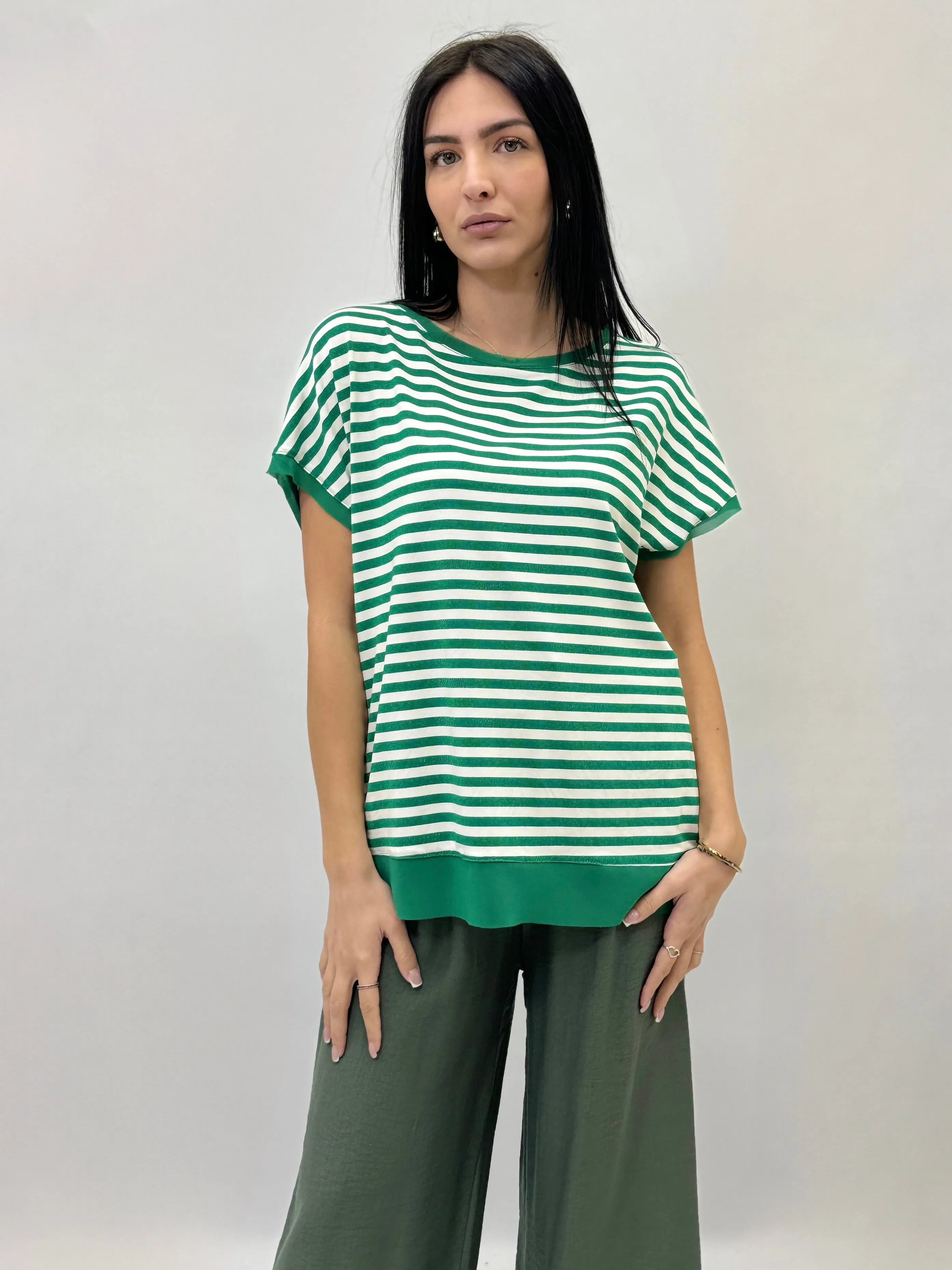 T-shirt taglia comoda in lurex a righe