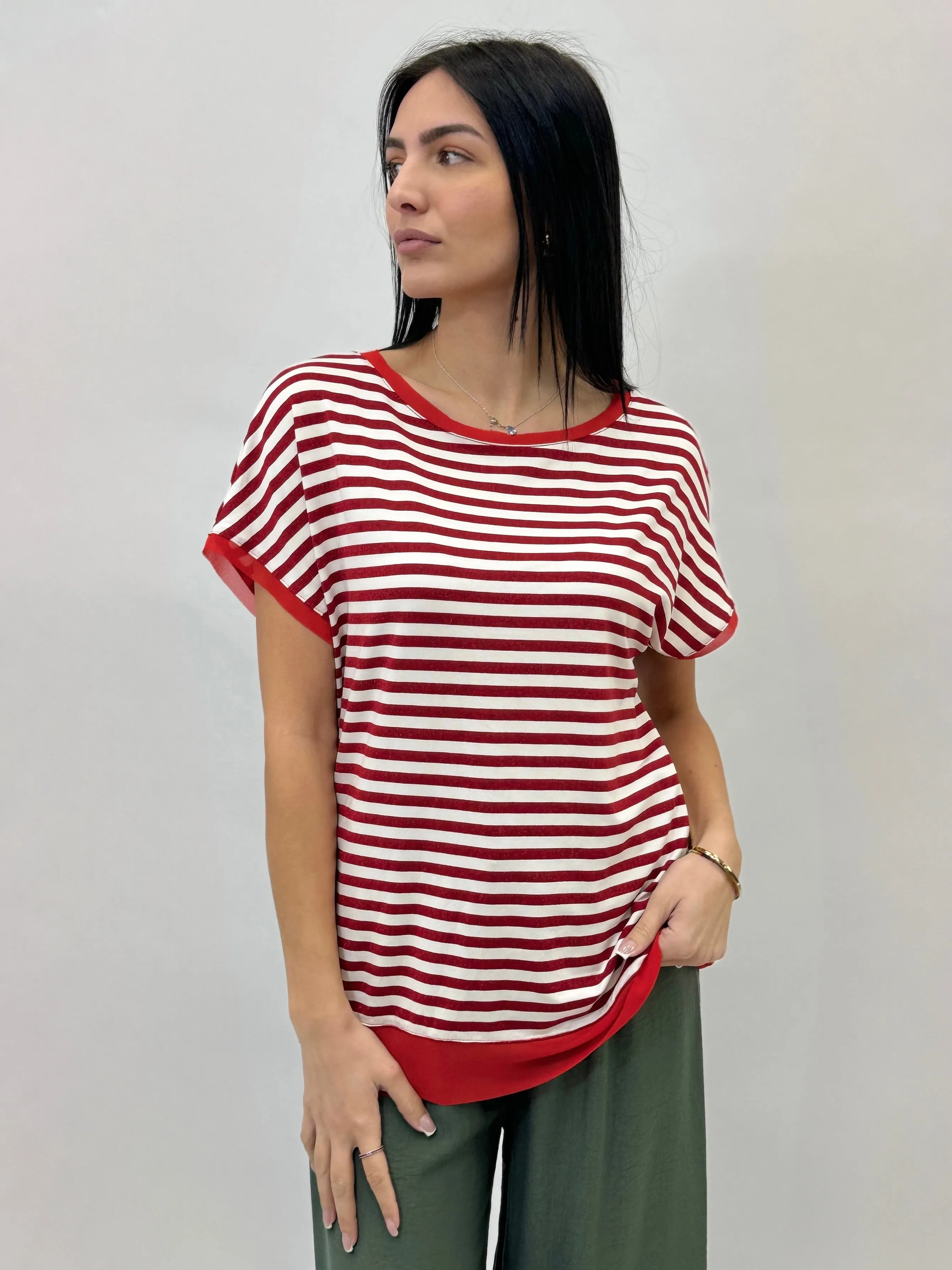 T-shirt taglia comoda in lurex a righe