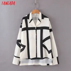 Tangada women striped print blouse shirts long sleeve 2019 atumn office lady work shirt elegant vintage tops DT27