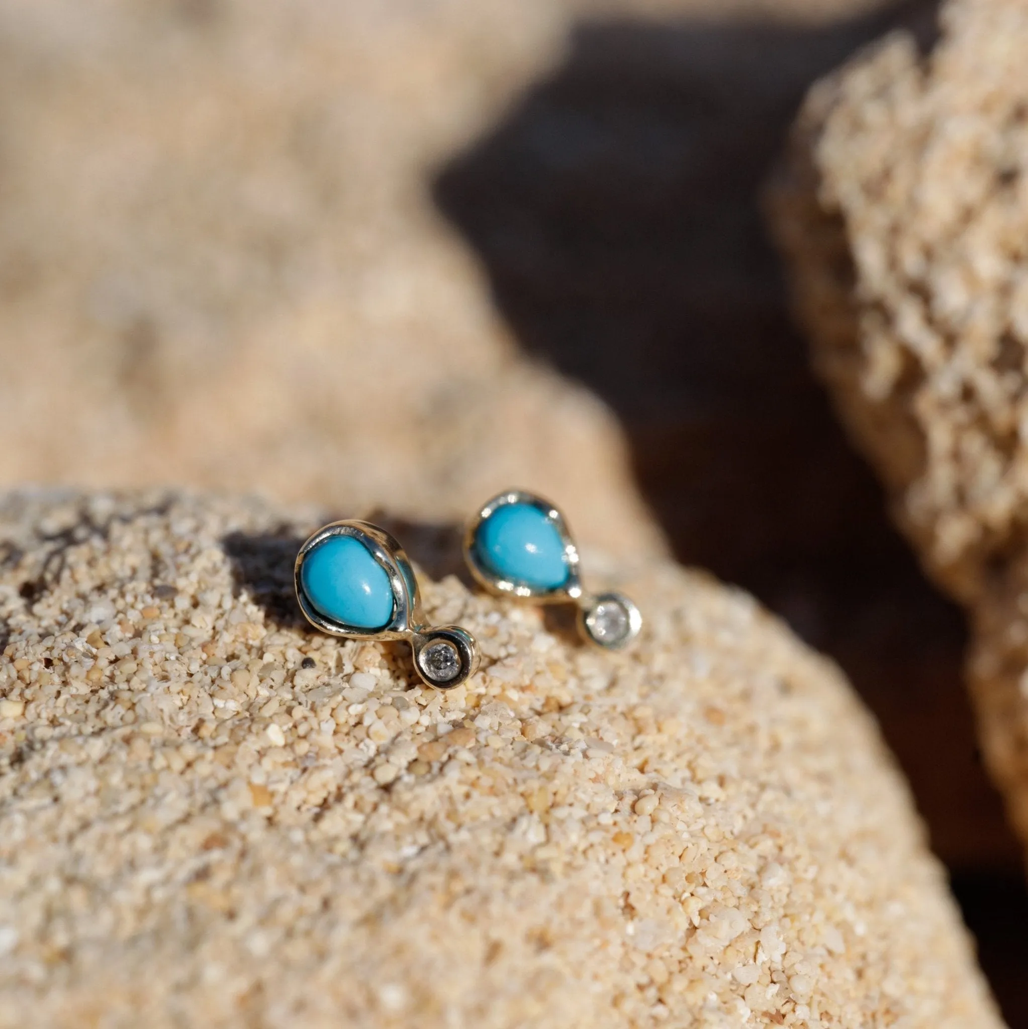 Teardrop Turquoise Studs with Diamond Detail