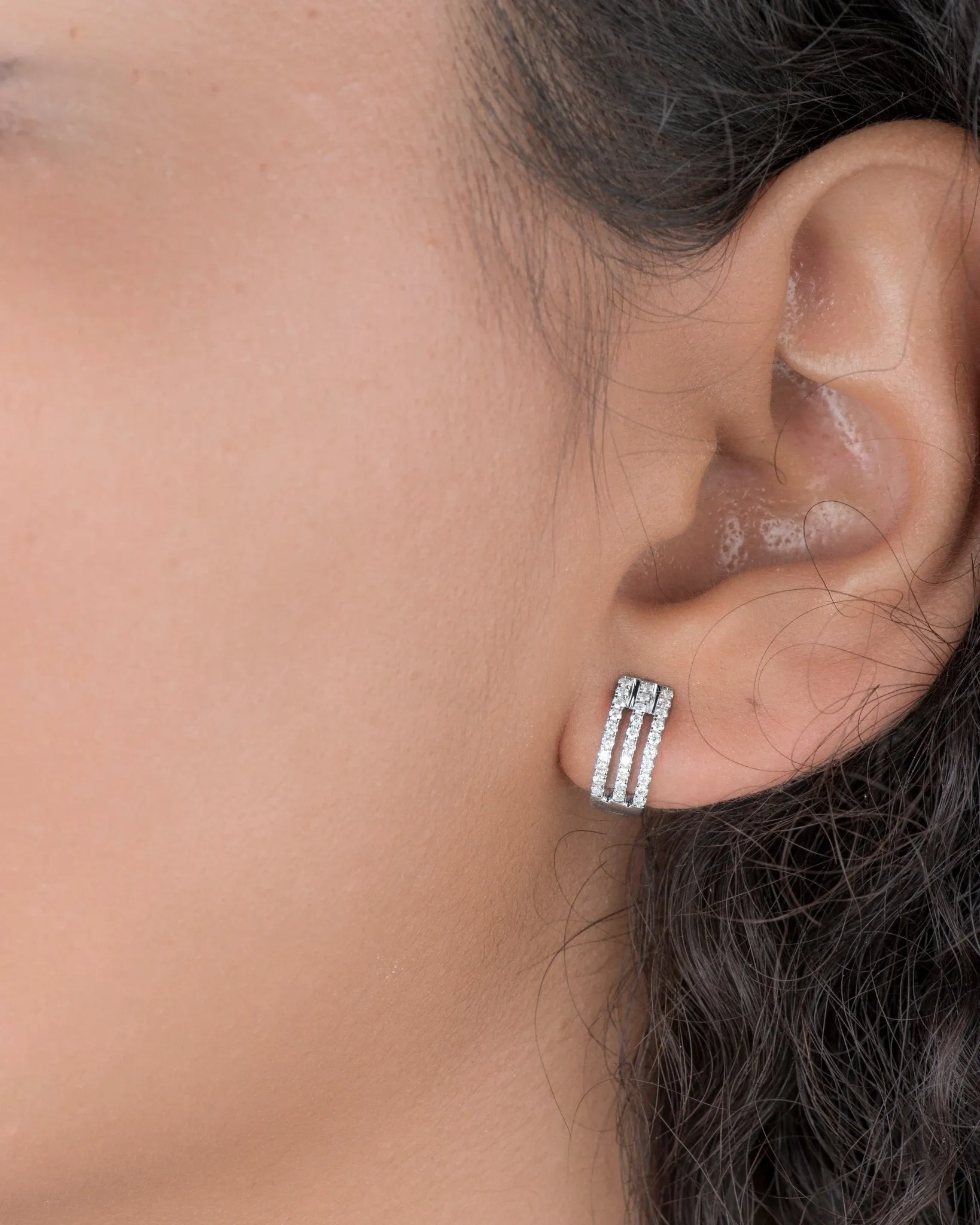 Triple Diamond Huggie Earrings