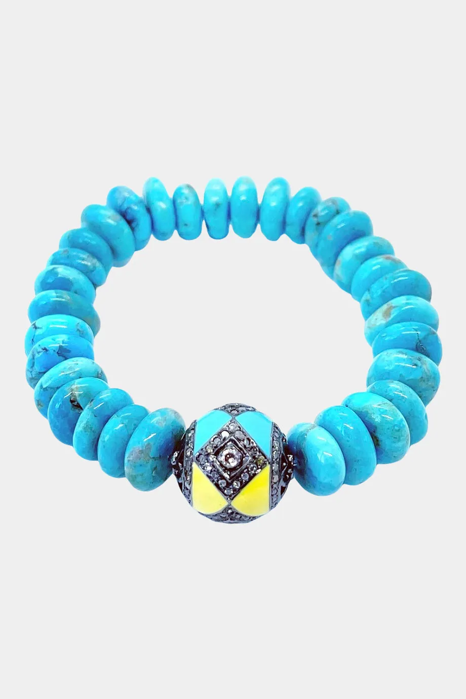 Turquoise Stretch Bracelet Diamond Blue Yellow Enamel Ball