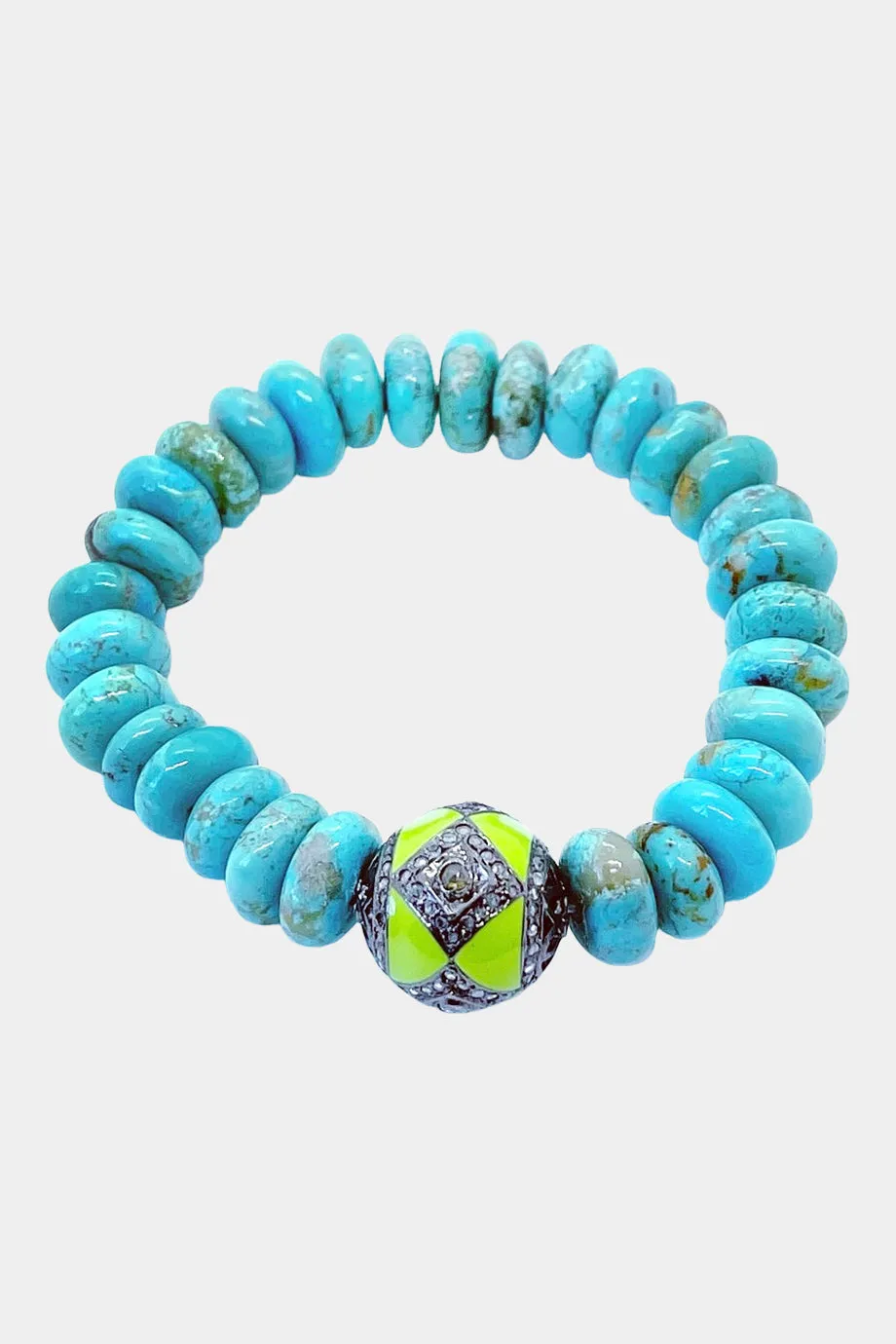 Turquoise Stretch Bracelet Diamond Green Enamel Ball