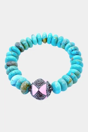 Turquoise Stretch Bracelet Diamond Pink Enamel Ball