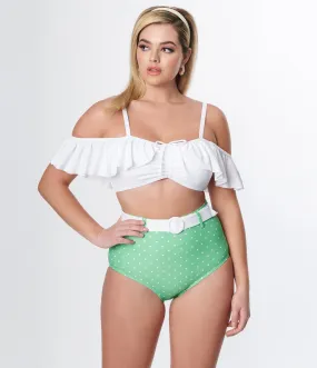 Unique Vintage Apple Mint & White Pin Dot Swim Bottoms