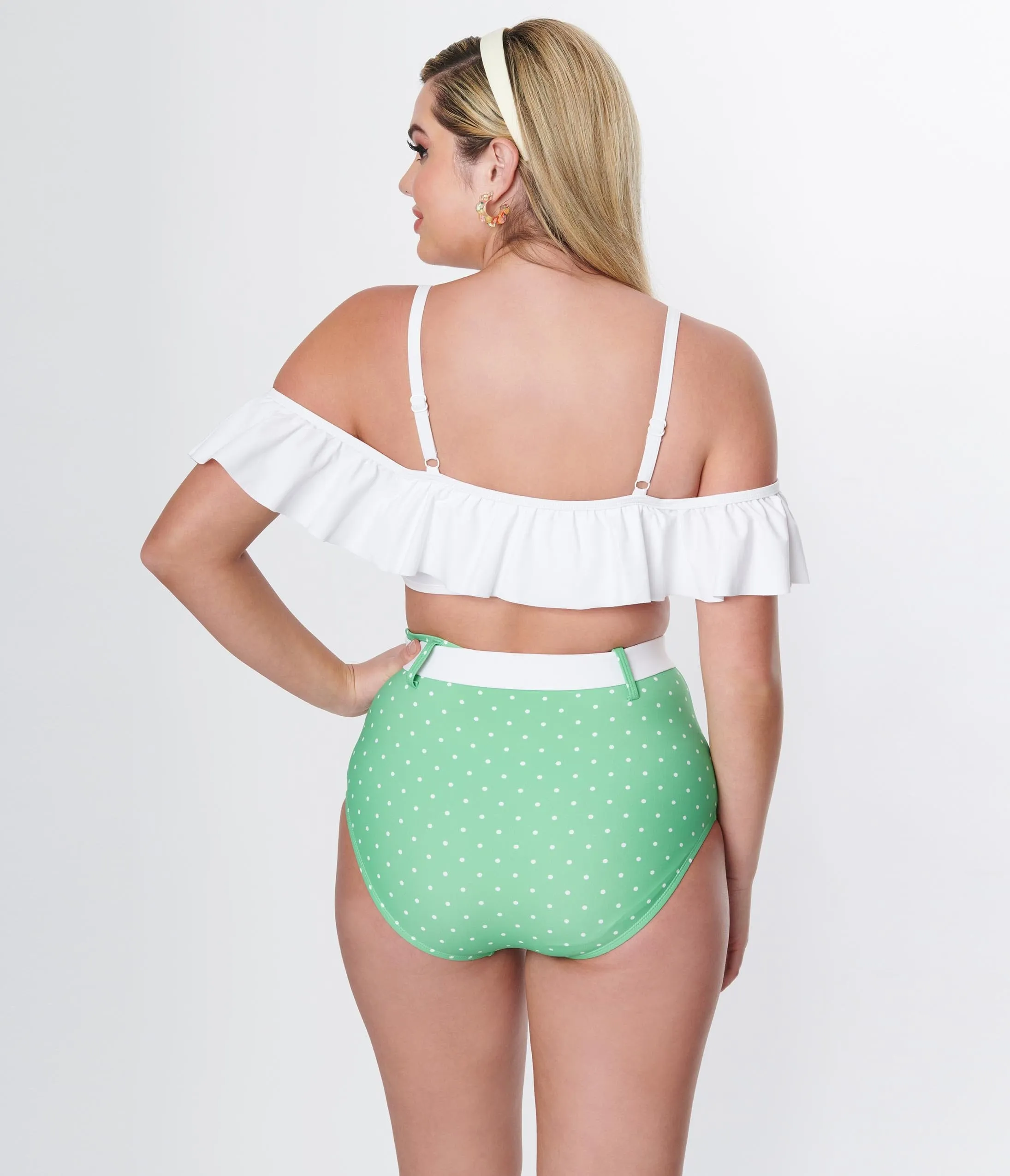 Unique Vintage Apple Mint & White Pin Dot Swim Bottoms