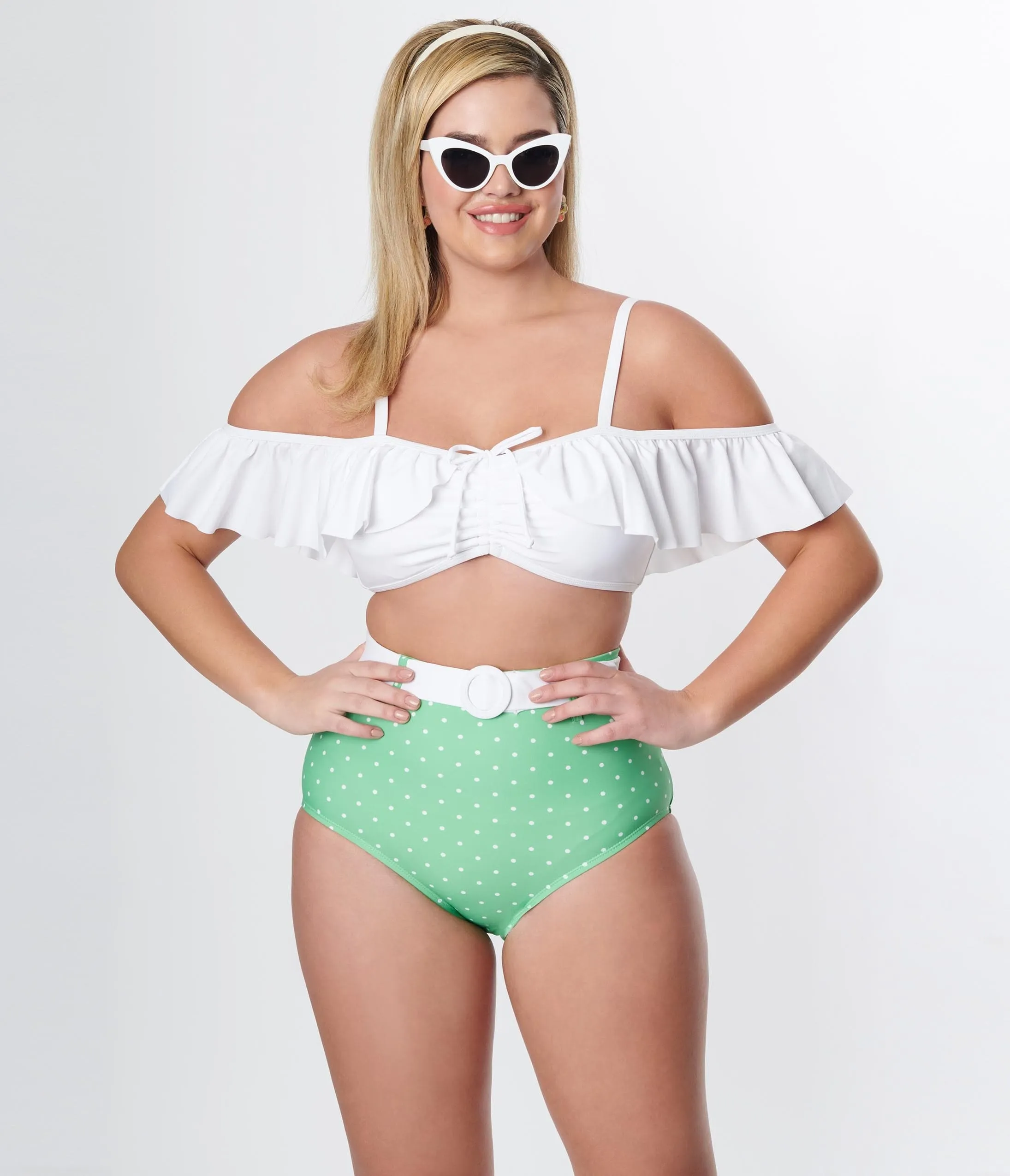 Unique Vintage Apple Mint & White Pin Dot Swim Bottoms