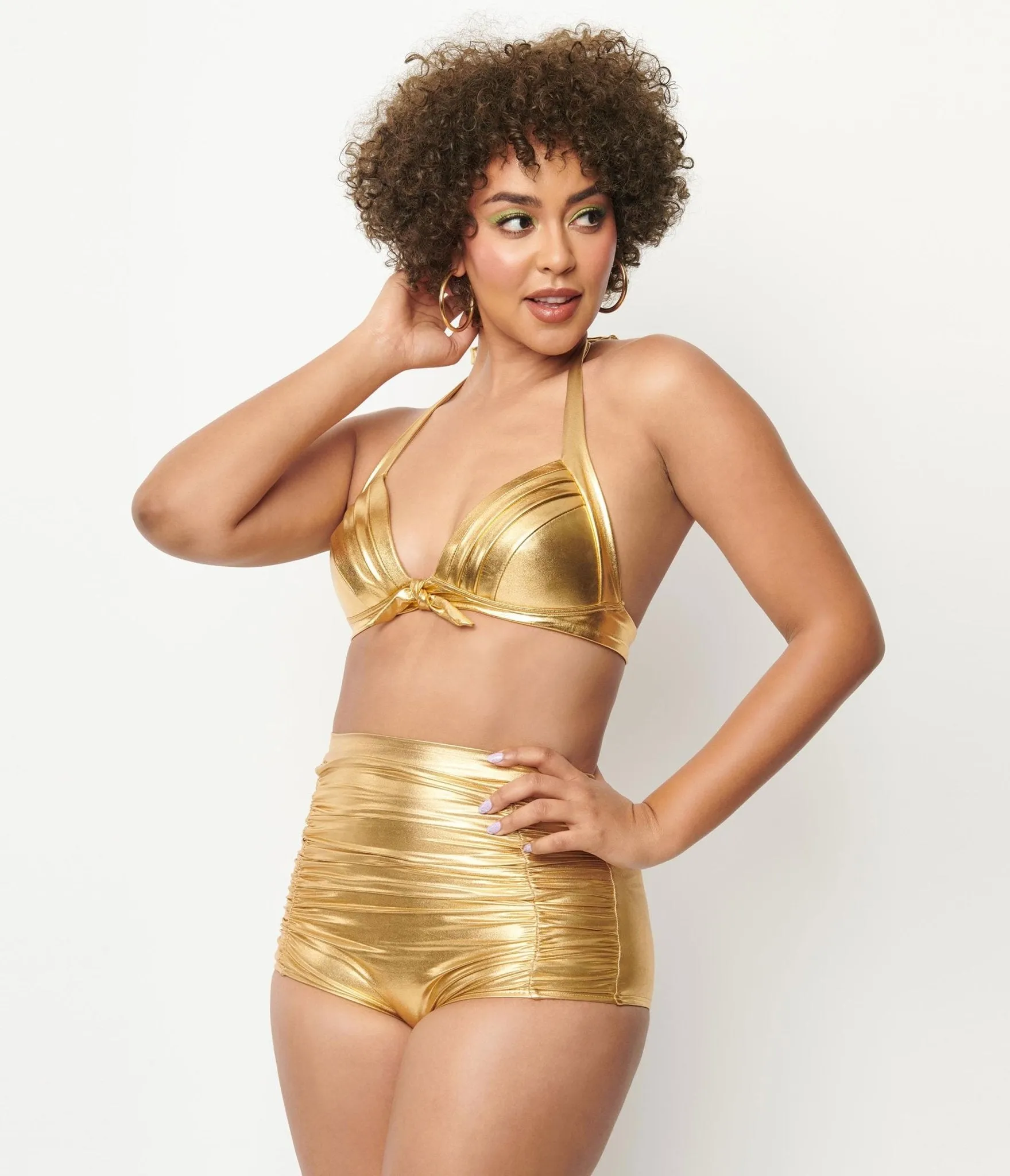 Unique Vintage Gold Monroe High Waist Swim Bottom