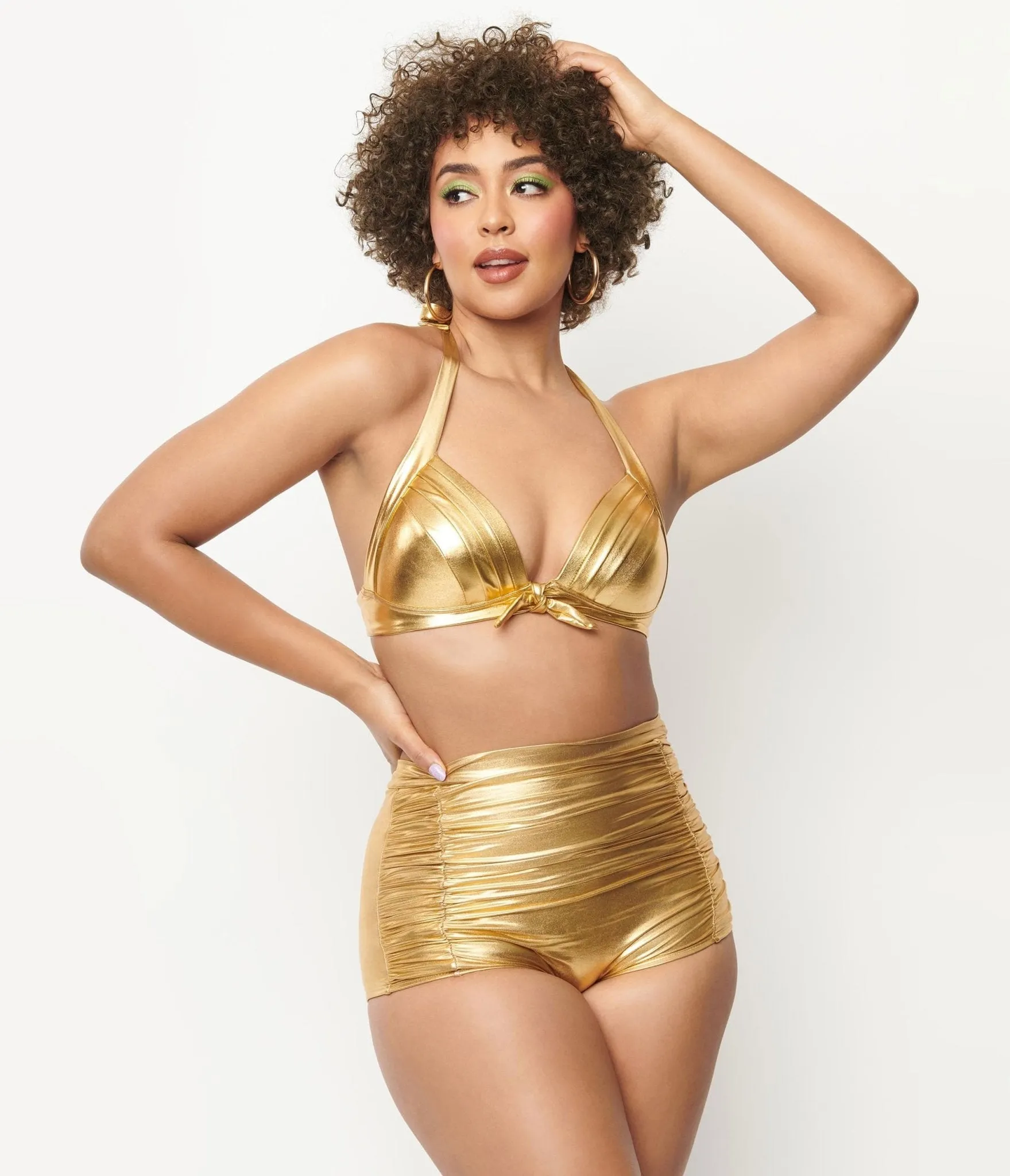 Unique Vintage Gold Monroe High Waist Swim Bottom