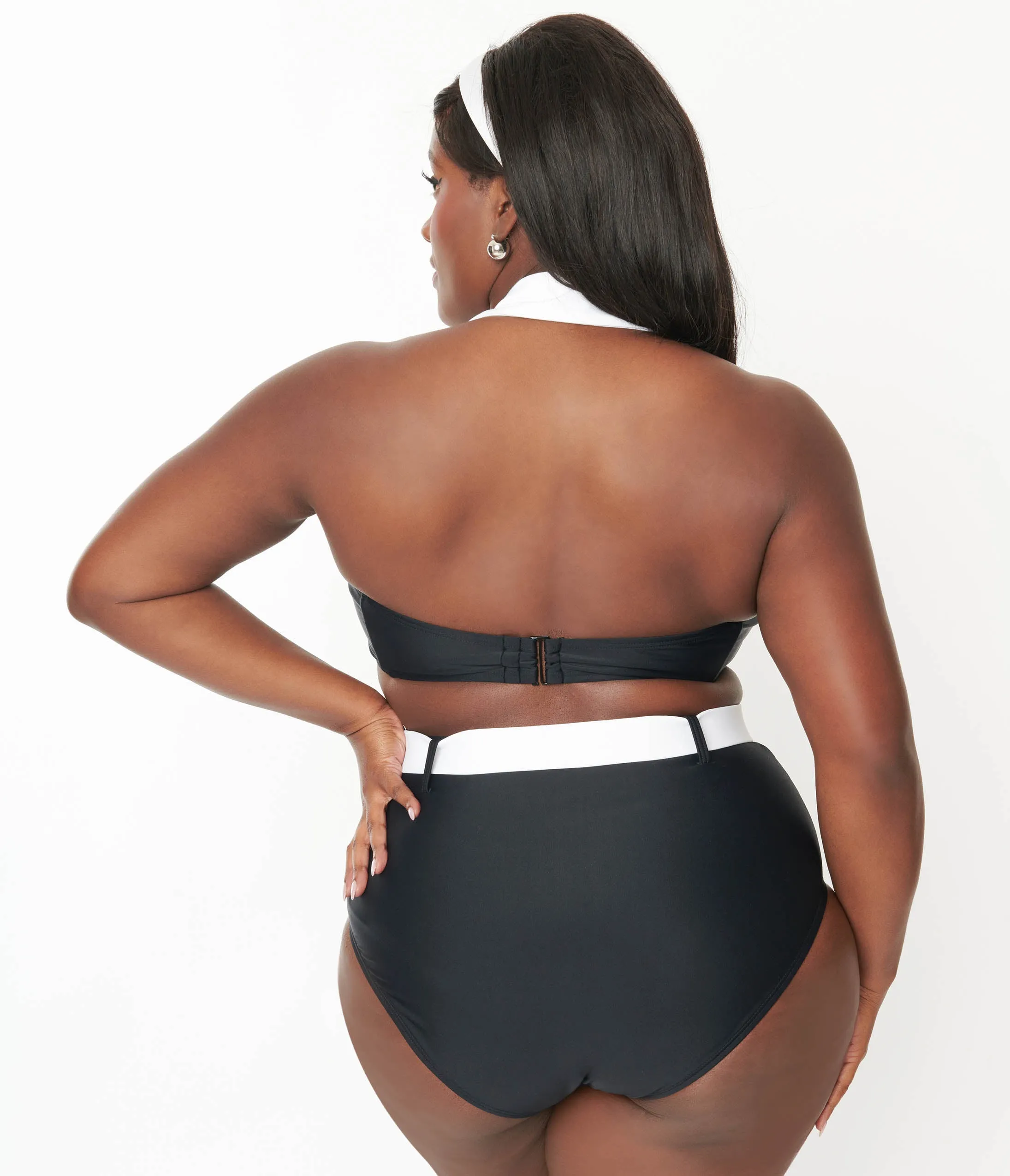 Unique Vintage Plus Size Black & White Belted Swim Bottoms