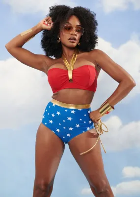 Unique Vintage x DC Comics Wonder Woman Bikini Halter Top Red Gold