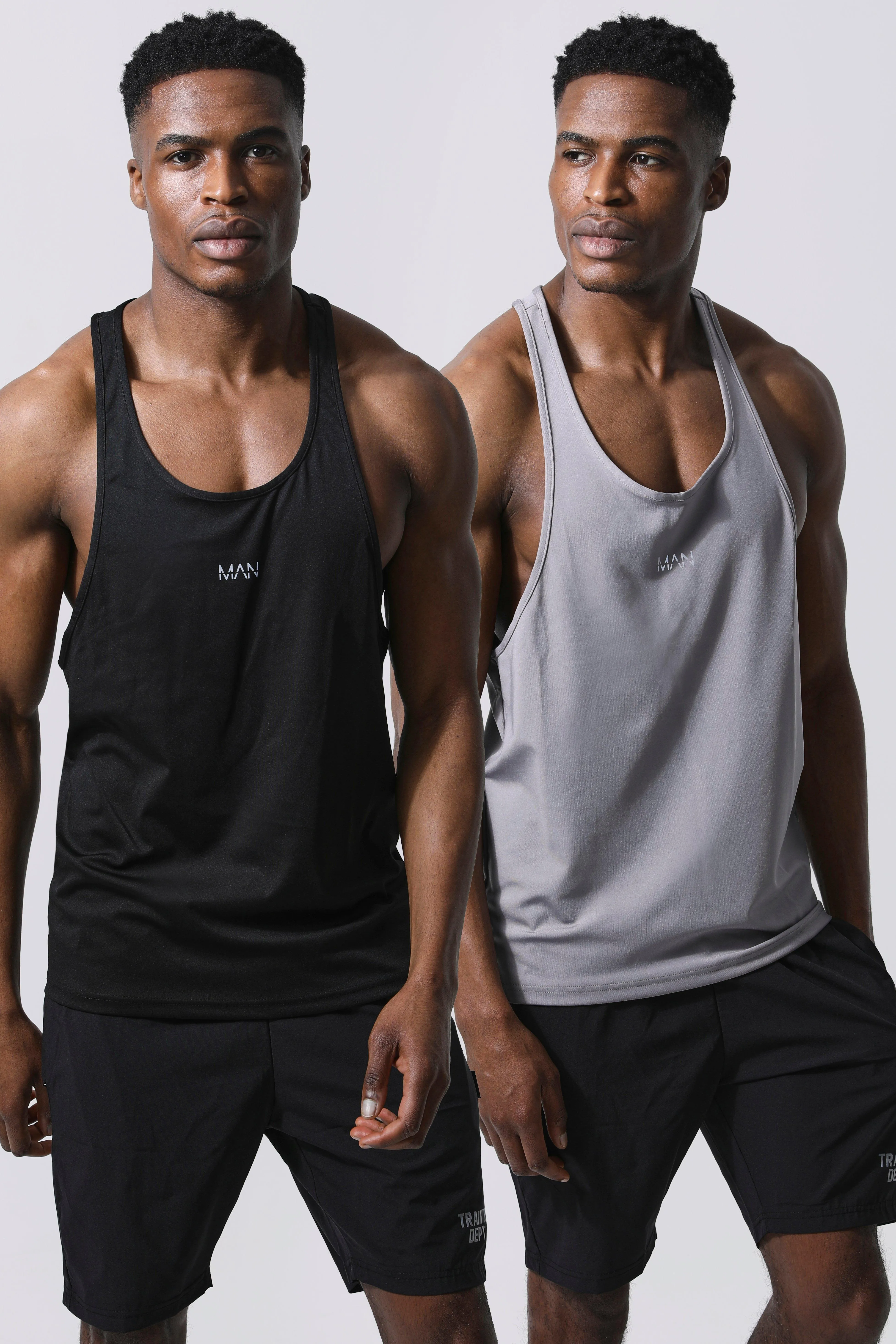 Vests | Man Active 2 Pack Regular Fit Stringer Vests | boohooMAN