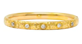 Victorian 1.00 CTW Diamond 14 Karat Gold Floral Bangle Bracelet Circa 1900