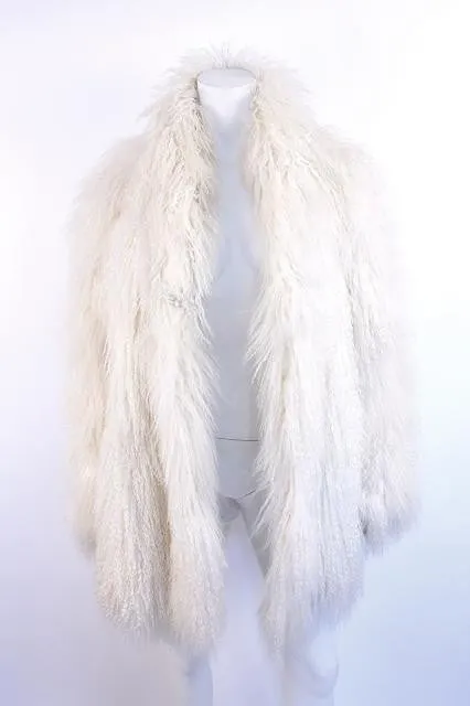 Vintage 70's White Mongolian Lamb Fur Coat