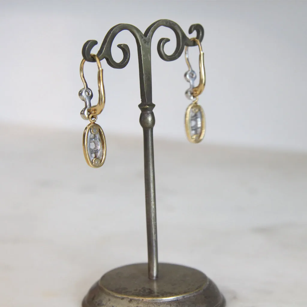 Vintage Florentine Rose Cut Diamond Drop Earrings