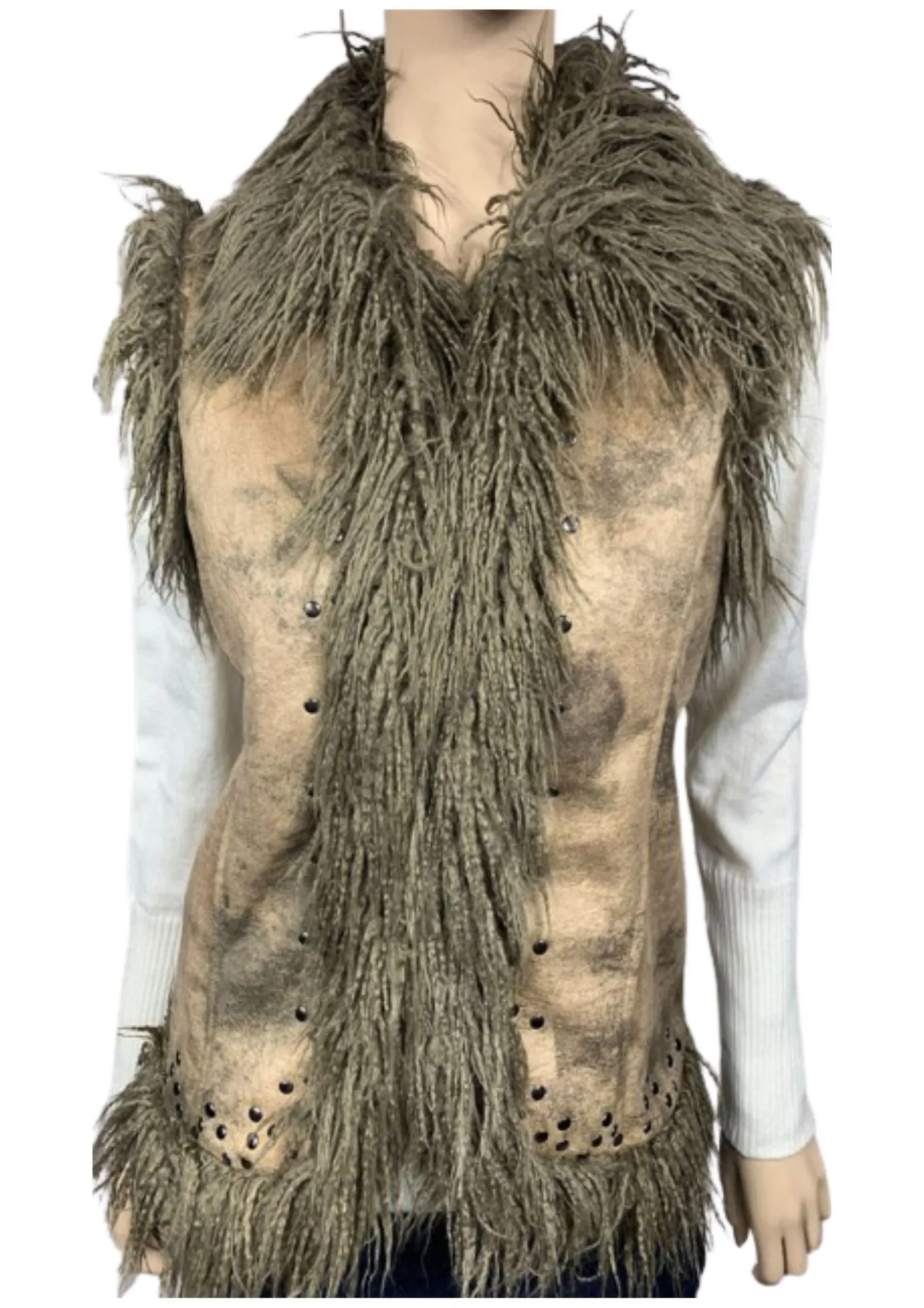 Vintage look Coated faux suede vest with fur (GF21112)