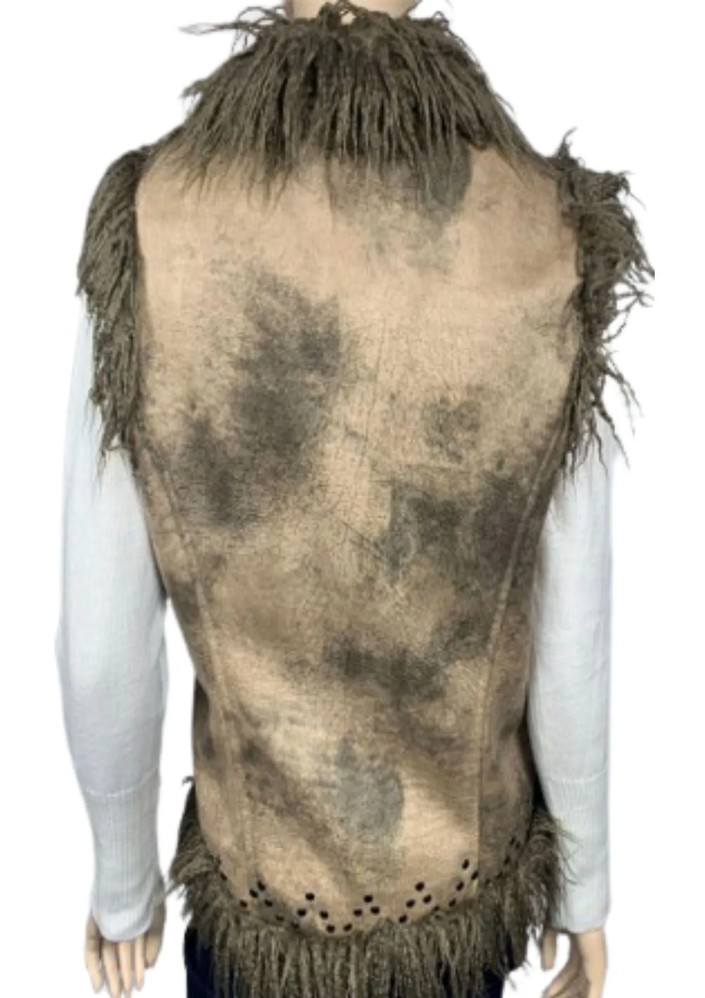 Vintage look Coated faux suede vest with fur (GF21112)