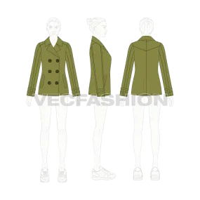 Women's Olive Green Pea Coat