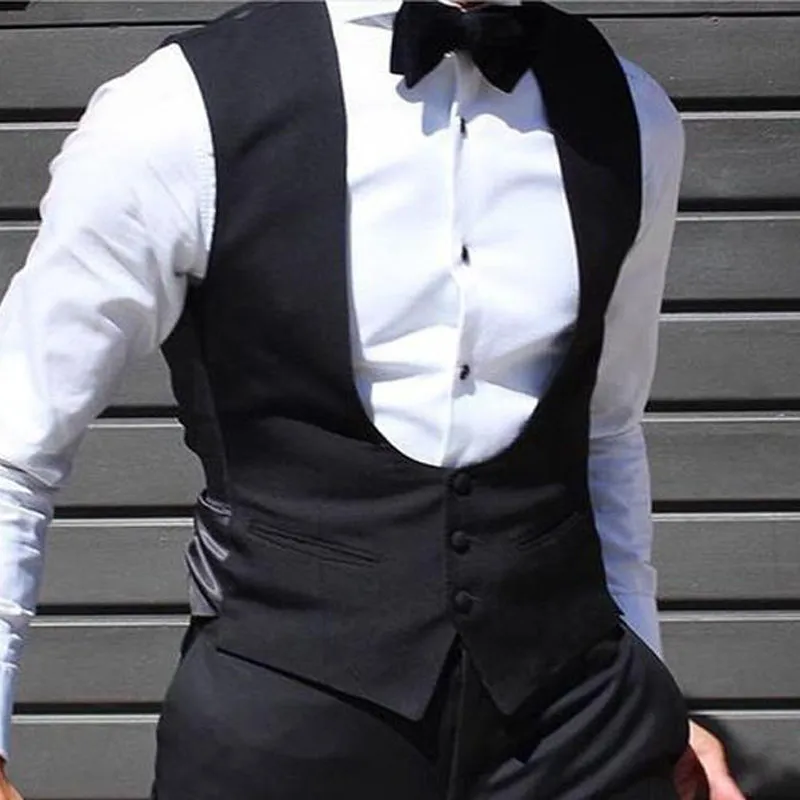 Xituodai Black Men Vest for Wedding Groom Tuxedo One Piece Slim Fit Waistcoat Solid Color Male Fashoin Coat Clothes