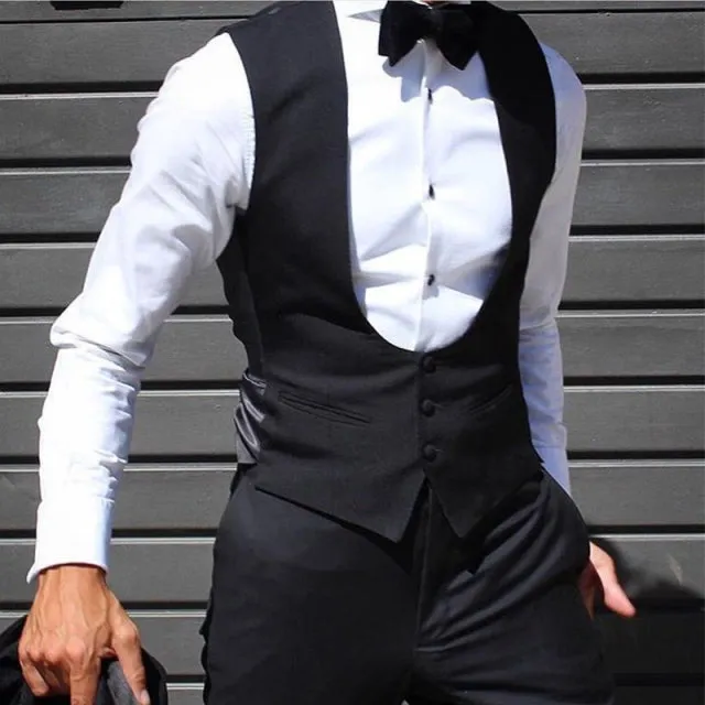 Xituodai Black Men Vest for Wedding Groom Tuxedo One Piece Slim Fit Waistcoat Solid Color Male Fashoin Coat Clothes