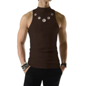 Xituodai Fashion Men Tank Tops Hollow Out Solid Turtleneck Sleeveless Male Vests Streetwear Summer 2024 Casual Men Clothing S-5X