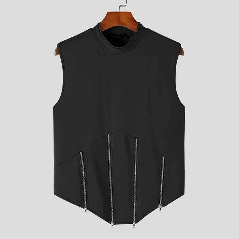 Xituodai Fashion Men Tank Tops Zipper Solid Color O-neck Sleeveless Summer Male Vests 2023 Streetwear Casual Men Clothing S-5XL 